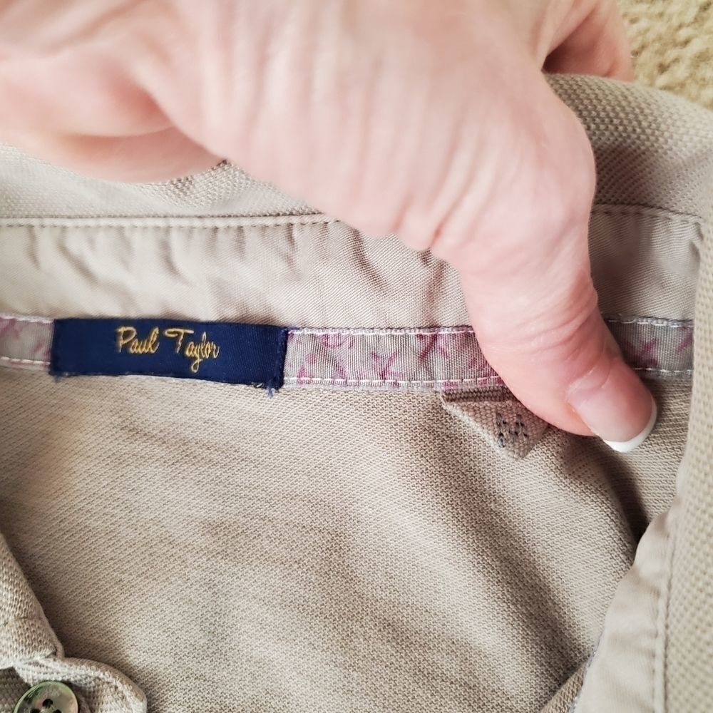 Paul Taylor Mushroom Khaki Tan Short Sleeve Polo Shirt Medium - Picture 7 of 8